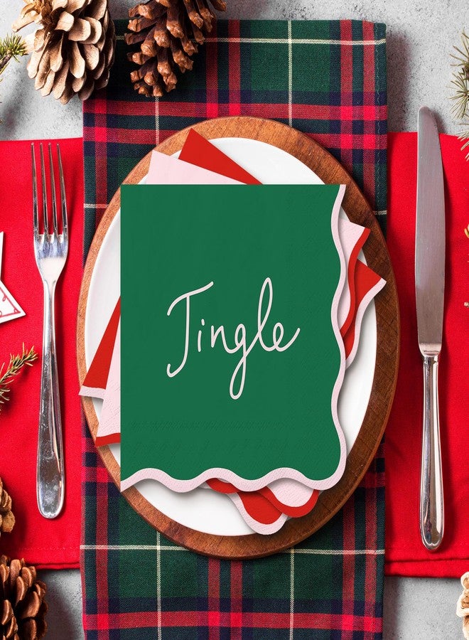 JarThenaAMCS مناديل كوكتيل عيد الميلاد من JarThenaAMCS، 100 قطعة، ألوان أحمر، وردي، أخضر، مناديل ورقية للاستخدام مرة واحدة، مزينة بحواف مزخرفة، مثالية لحفلات عيد الميلاد الشتوية. - Image 5